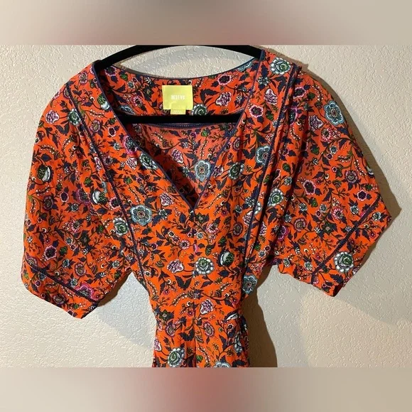 Anthropologie Maeve 100% Silk Floral Orange Blouse - Picture 4 of 8